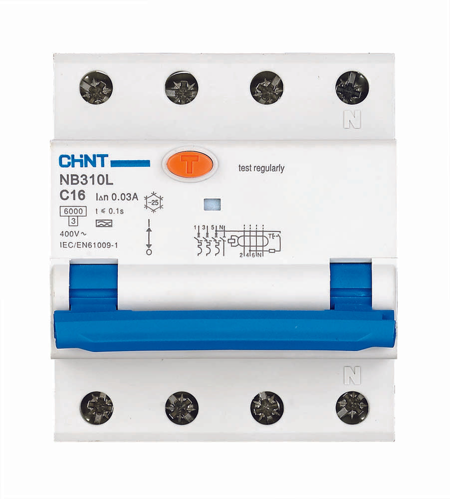 Chint diffrentiëelautomaat 3-fase, 3-polig+nul 20A B-kar 300mA (NB310L-3N-B20-300)