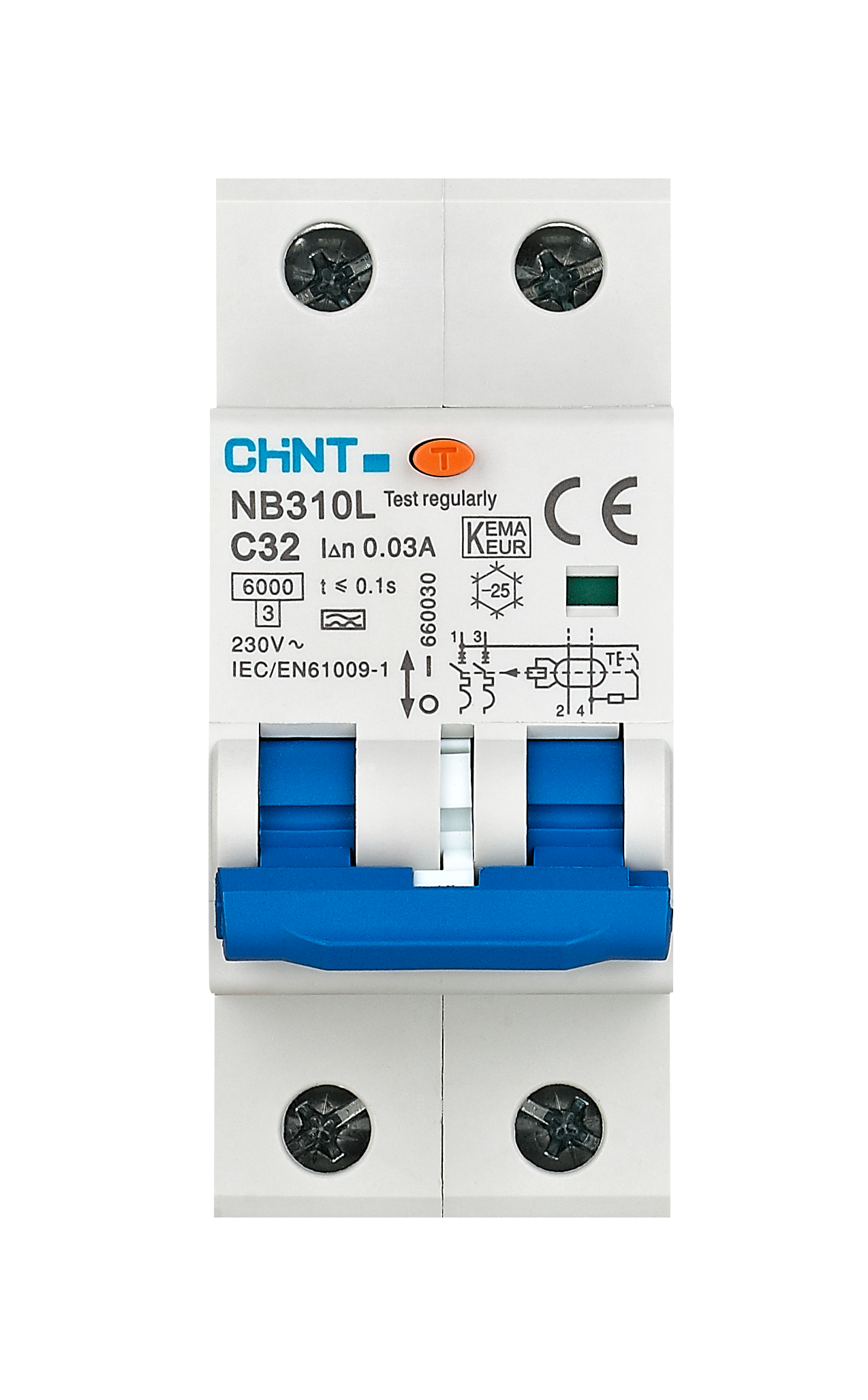 Chint differentiëelautomaat 1-fase, 2-polig 25A B-kar 30mA 6kA onderbrekingscapaciteit (NB310L-2P-B25)