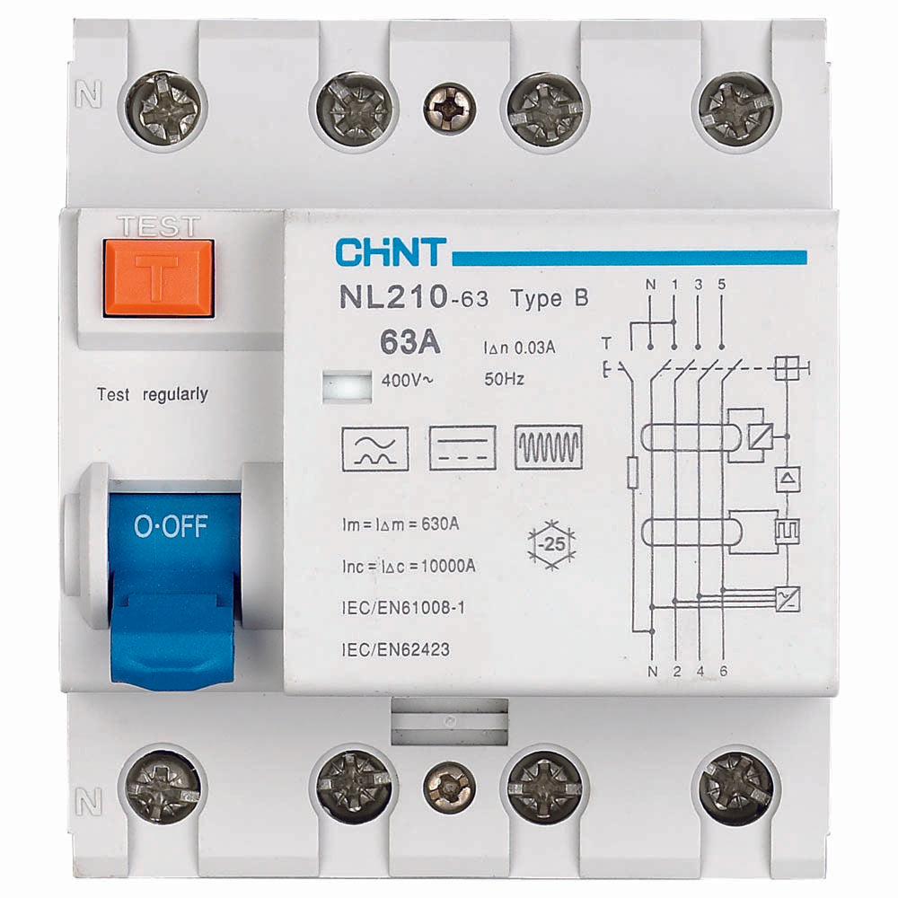 Chint diffrentiëel 3-fase, 3-polig+nul 40A 30mA Type B (NL210-63-440/30)