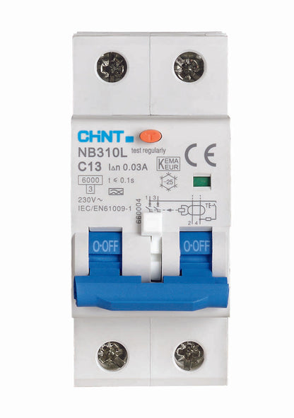 Chint diffrentiëelautomaat 1-fase, 2P 25A C-kar 30mA 6kA onderbrekingscapaciteit (NB1L-C25)